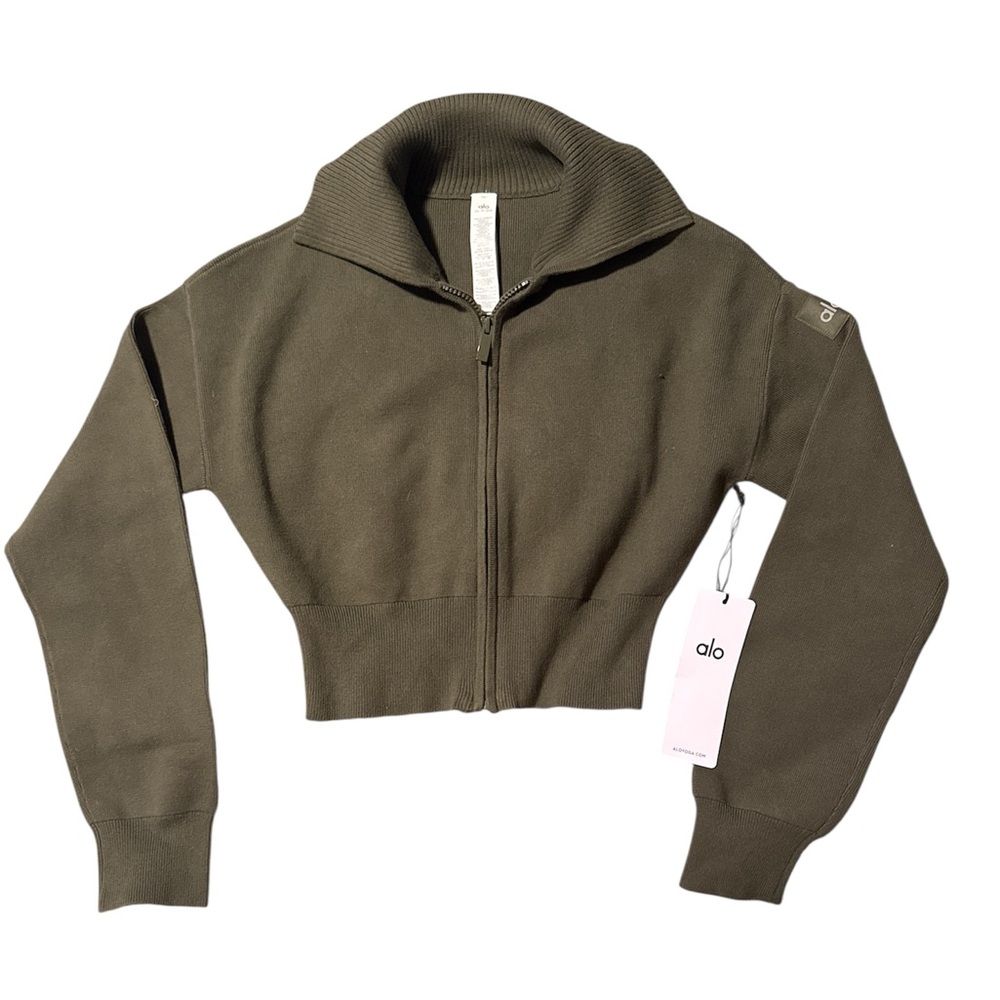 Alo Yoga Scholar Knit Cropped Full Zip Jacket - Picture 3 of 5